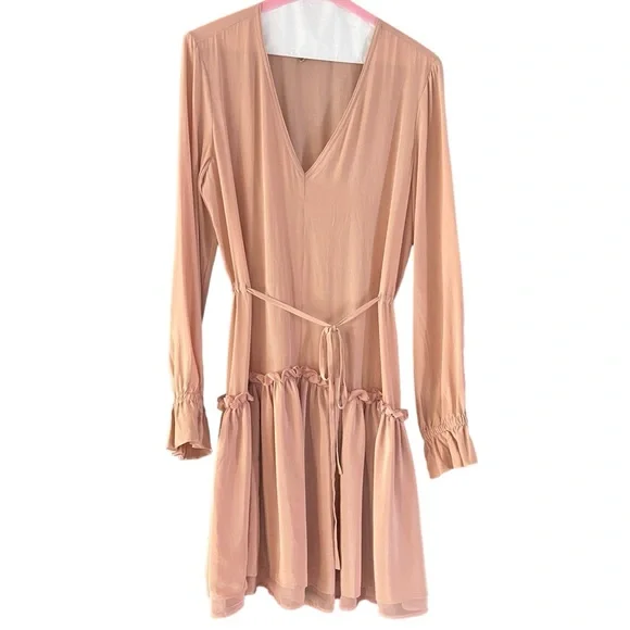 All Saints Alia Ruffle Silk Dress Nude Pink Size M